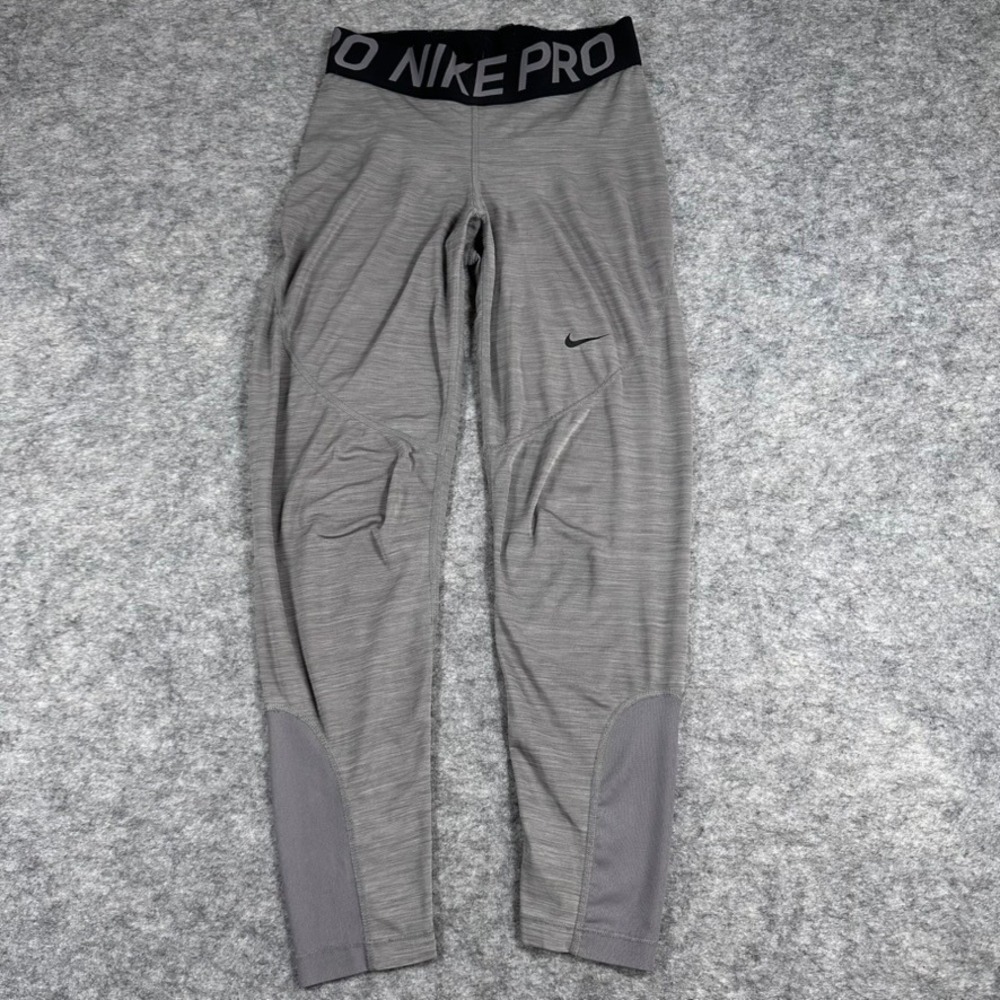 Nike Pro Leggings Grey Dri-FIT Heathered Mesh Panel Tights Womens XS
